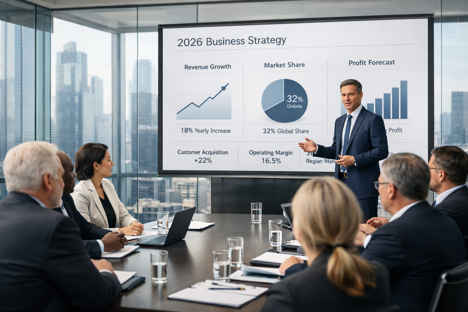 Presentacion ejecutiva en ingles con graficos de negocio